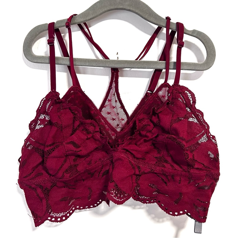 Aerie Small Bralette Red Sheer Strappy Lace Stars Bra